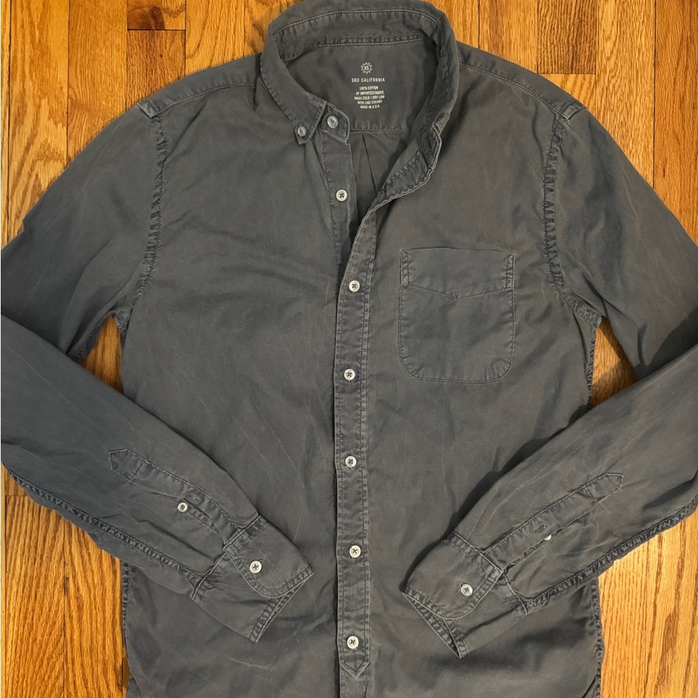Men's Washed Gray Blue Oxford Button-Down Shirt